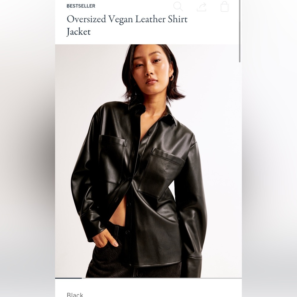 Abercrombie Black Vegan Leather oversized shirt jacket size XS